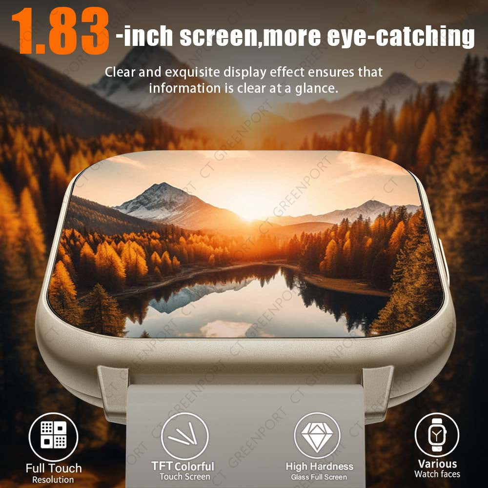 1.83" Dokunmatik Ekranlı Akıllı Saat – Arama ve Mesaj Hatırlatma, Spor Modları, Fotoğraf Kontrolü, Şık Unisex Tasarım