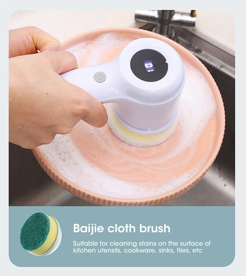 Elektrikli Döner Başlıklı Temizlik Fırçası – Şarjlı, Kablosuz, 5 Değiştirilebilir Başlıklı Güçlü Banyo ve Ev Temizlik Cihazı