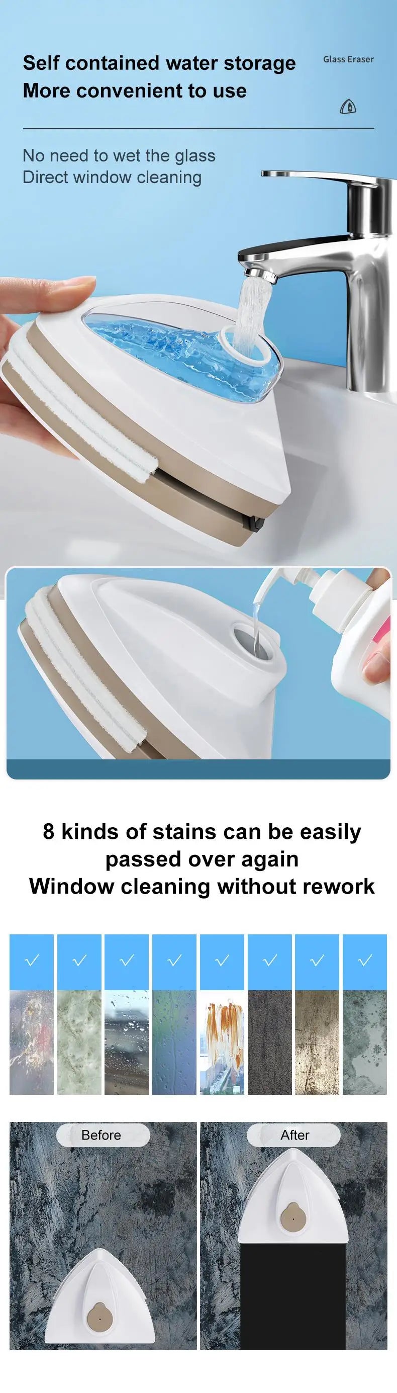 Manyetik Cam Pencere Temizleme Fırçası Çift Katmanlı Otomatik Su Tahliyeli Silecek Pencere Fırçası Ev Temizlik Araçları İçin