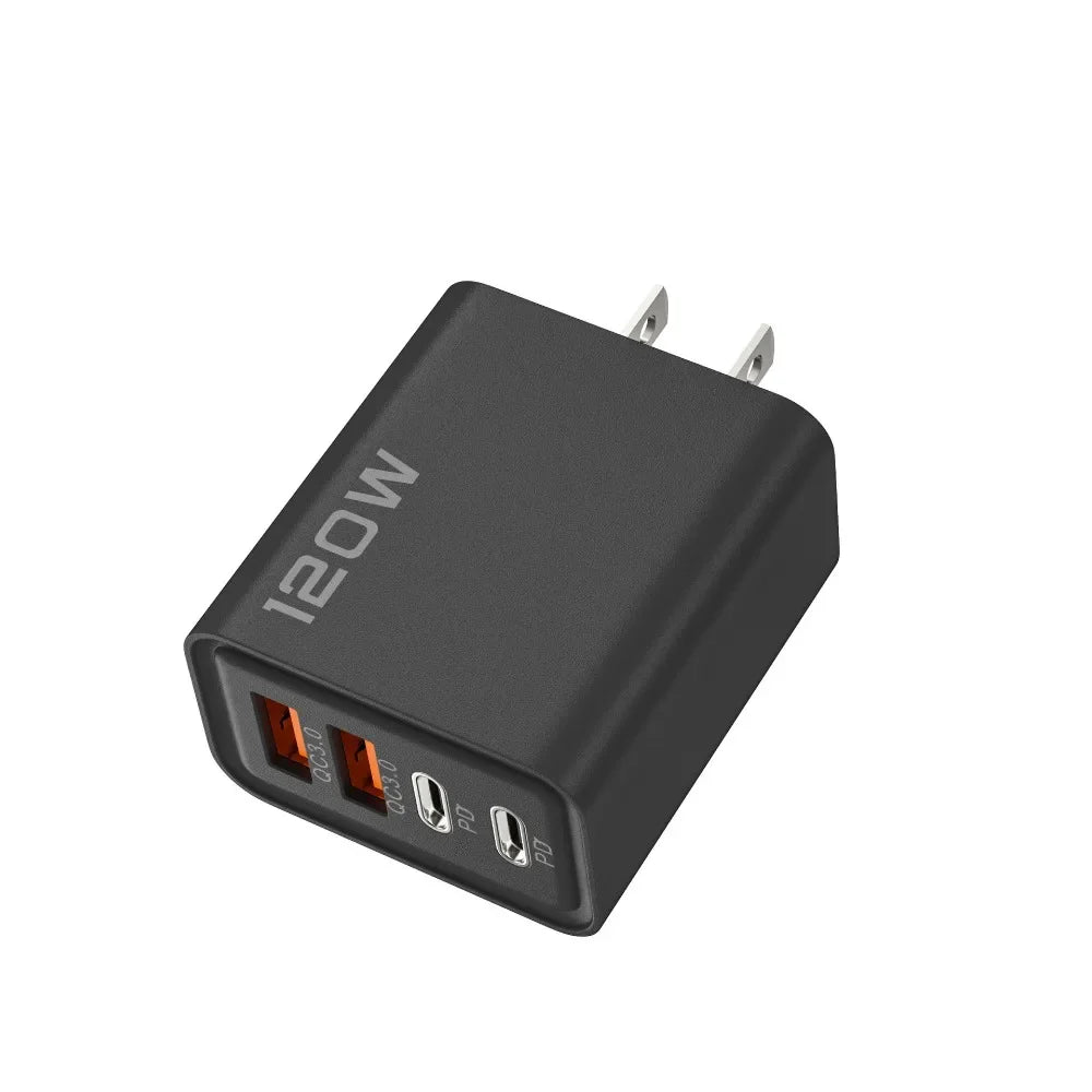 120W Süper Hızlı Şarj Adaptörü | PD + QC3.0 Destekli | Type-C + USB Duvar Şarjı | iPhone, Xiaomi, Huawei, OnePlus Uyumlu