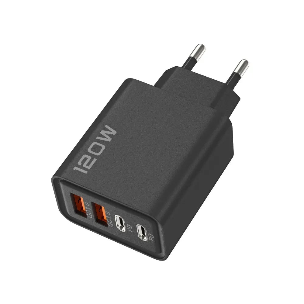 120W Süper Hızlı Şarj Adaptörü | PD + QC3.0 Destekli | Type-C + USB Duvar Şarjı | iPhone, Xiaomi, Huawei, OnePlus Uyumlu