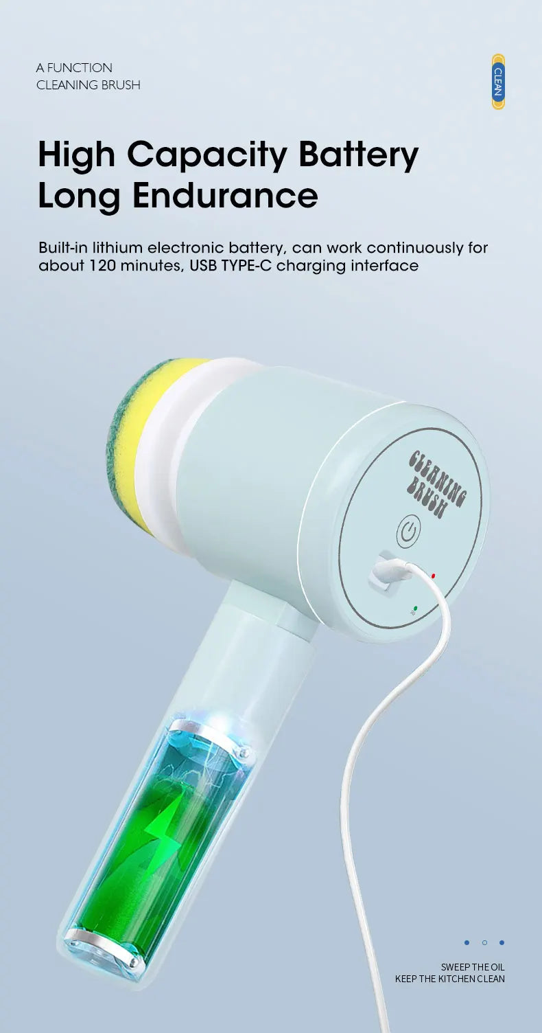 Elektrikli Döner Başlıklı Temizlik Fırçası – Şarjlı, Kablosuz, 5 Değiştirilebilir Başlıklı Güçlü Banyo ve Ev Temizlik Cihazı