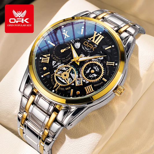 OPK 8135 Erkek Kol Saati | Paslanmaz Çelik Kordon, Gece Parlayan Kadran, Suya Dayanıklı Quartz Saat