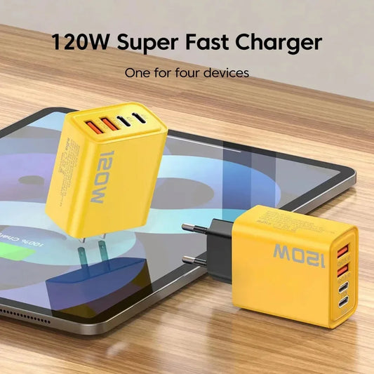 120W Süper Hızlı Şarj Adaptörü | PD + QC3.0 Destekli | Type-C + USB Duvar Şarjı | iPhone, Xiaomi, Huawei, OnePlus Uyumlu