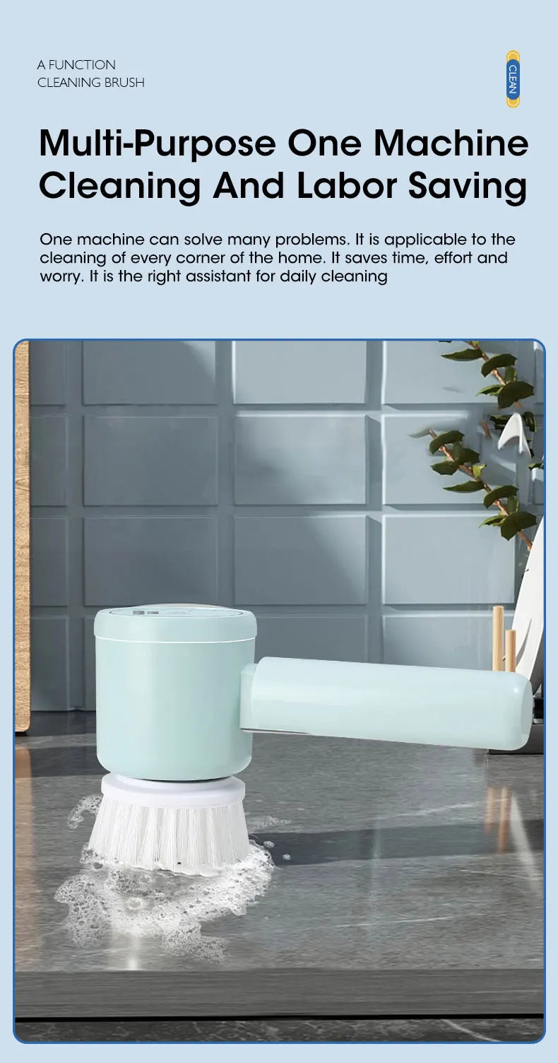 Elektrikli Döner Başlıklı Temizlik Fırçası – Şarjlı, Kablosuz, 5 Değiştirilebilir Başlıklı Güçlü Banyo ve Ev Temizlik Cihazı