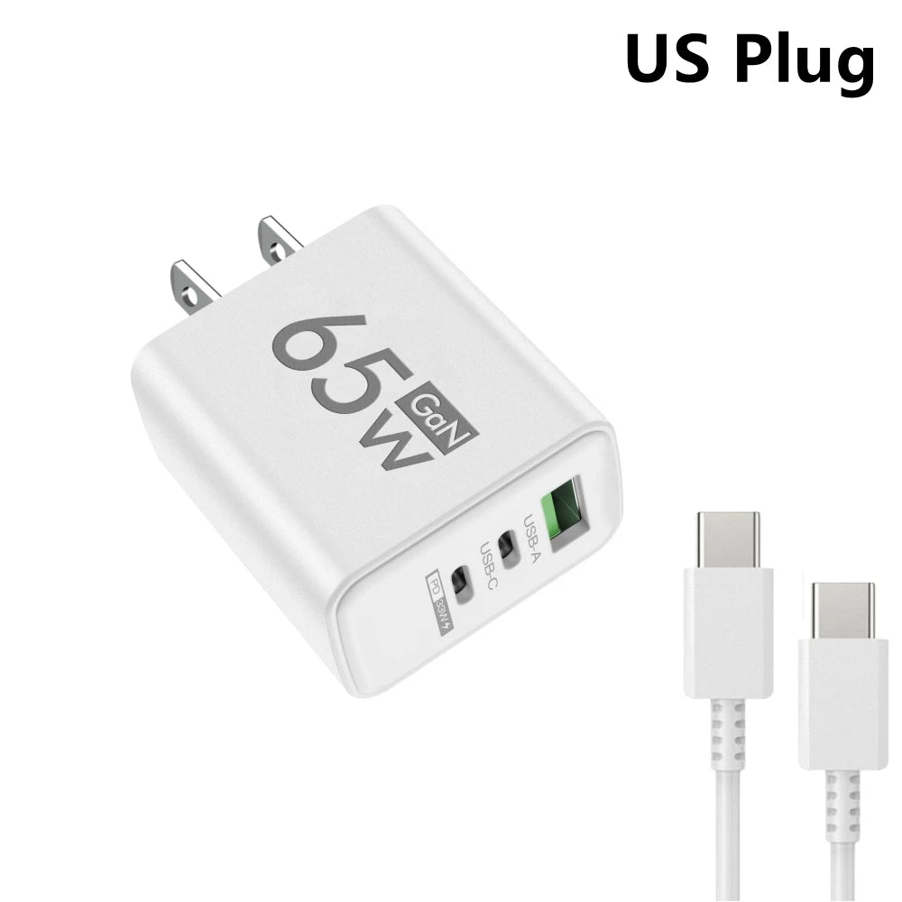 3 Portlu Hızlı Şarj Adaptörü | PD & QC3.0 Destekli | Type-C + USB | iPhone 16, Samsung, Xiaomi, Huawei Uyumlu Duvar Şarj Cihazı (EU/US/KR Priz)