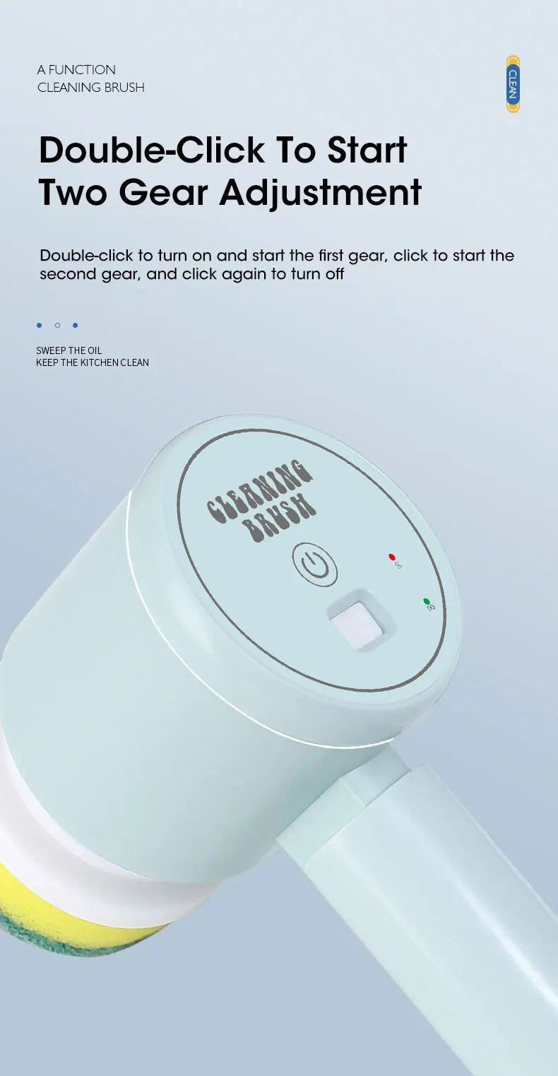 Elektrikli Döner Başlıklı Temizlik Fırçası – Şarjlı, Kablosuz, 5 Değiştirilebilir Başlıklı Güçlü Banyo ve Ev Temizlik Cihazı