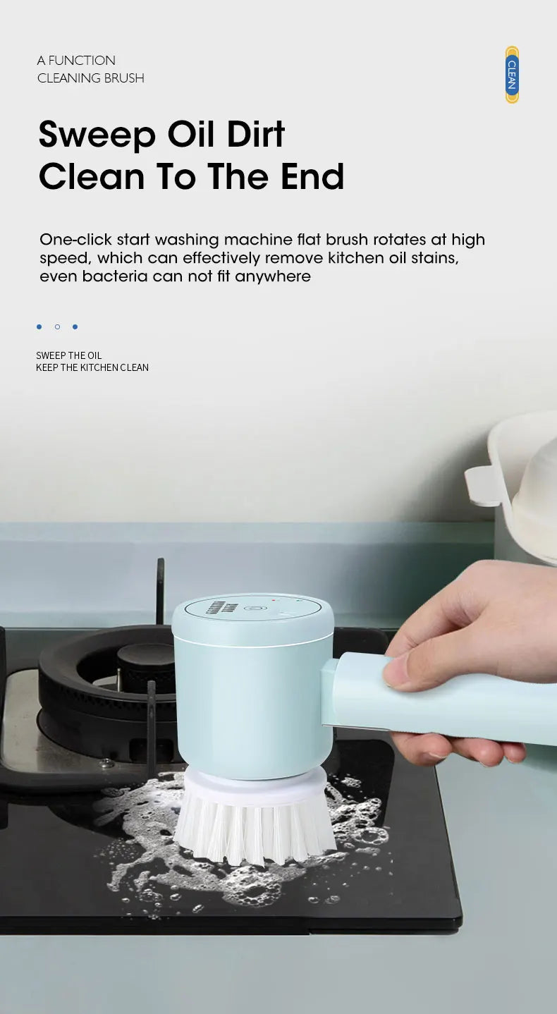 Elektrikli Döner Başlıklı Temizlik Fırçası – Şarjlı, Kablosuz, 5 Değiştirilebilir Başlıklı Güçlü Banyo ve Ev Temizlik Cihazı