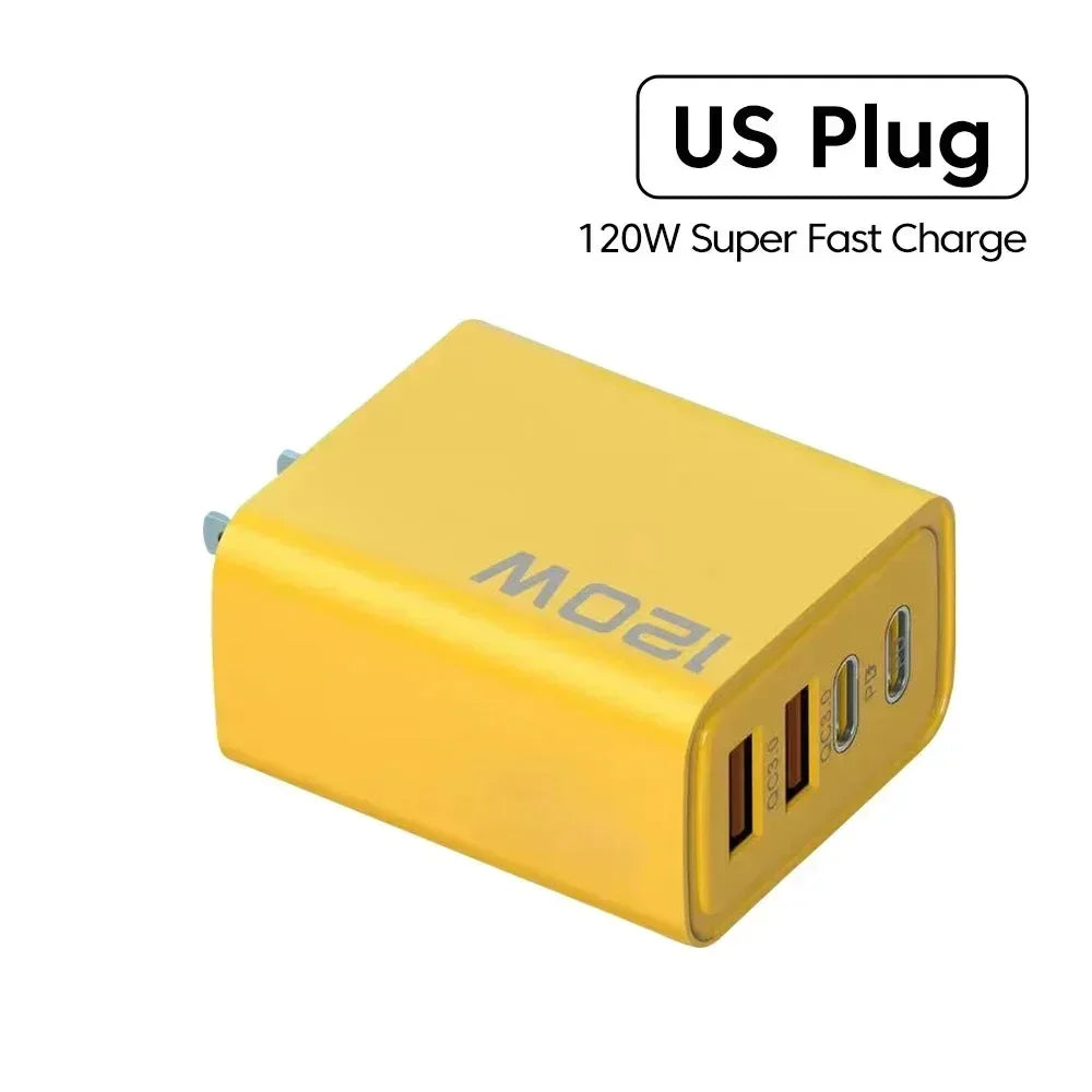 120W Süper Hızlı Şarj Adaptörü | PD + QC3.0 Destekli | Type-C + USB Duvar Şarjı | iPhone, Xiaomi, Huawei, OnePlus Uyumlu