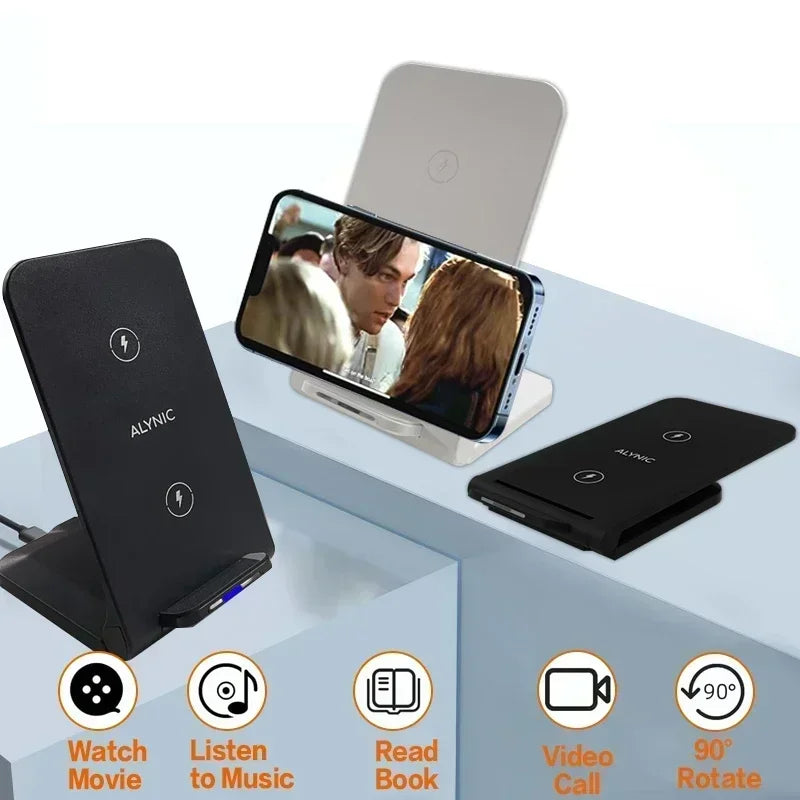 Katlanabilir Hızlı Şarjlı Kablosuz Masaüstü Şarj Standı – iPhone 11–16, Samsung S24/S23/S22, Xiaomi ve Tüm Qi Uyumlu Cihazlar için