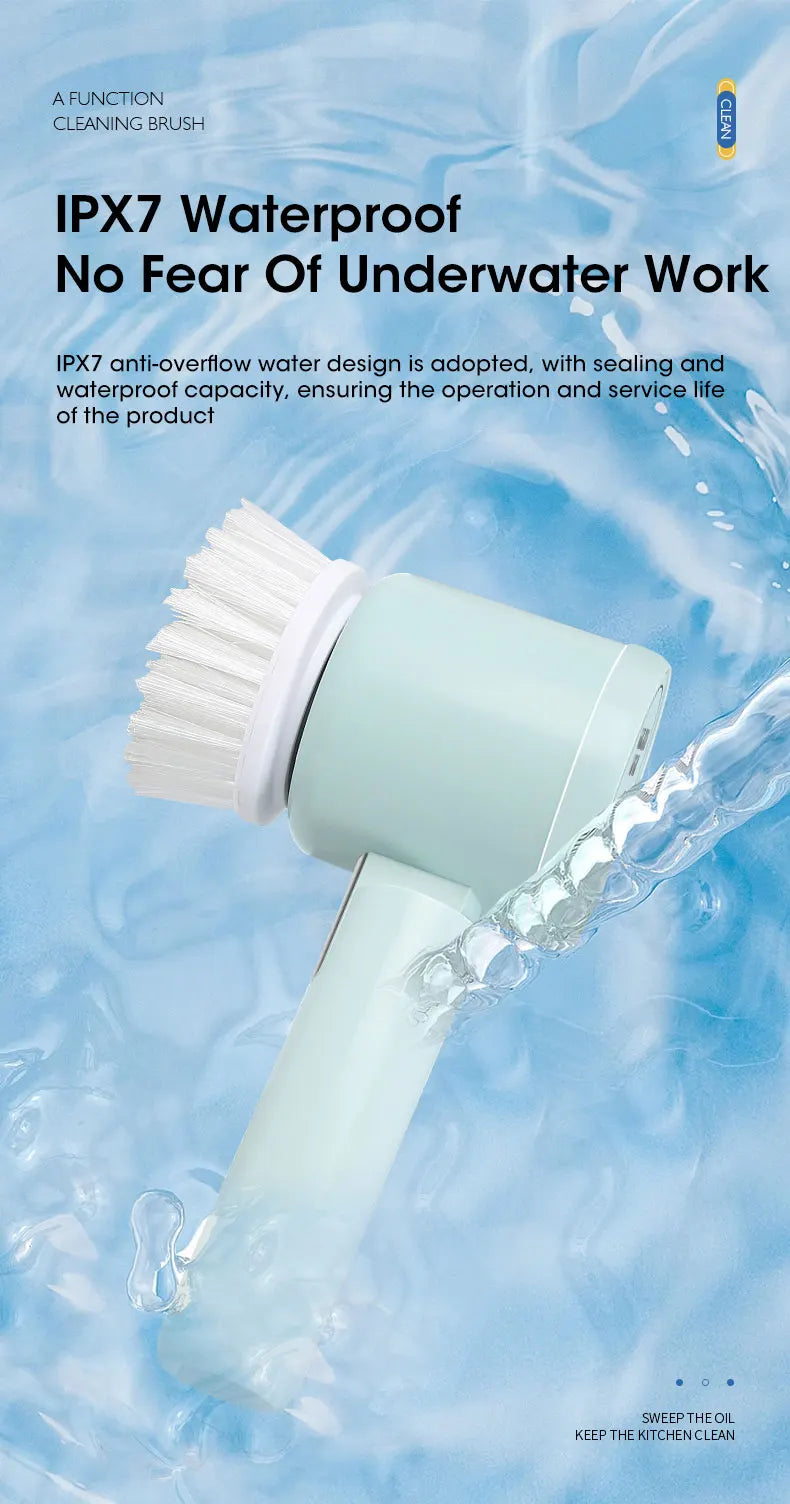 Elektrikli Döner Başlıklı Temizlik Fırçası – Şarjlı, Kablosuz, 5 Değiştirilebilir Başlıklı Güçlü Banyo ve Ev Temizlik Cihazı