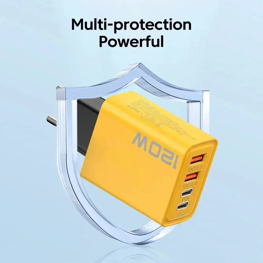 120W Süper Hızlı Şarj Adaptörü | PD + QC3.0 Destekli | Type-C + USB Duvar Şarjı | iPhone, Xiaomi, Huawei, OnePlus Uyumlu