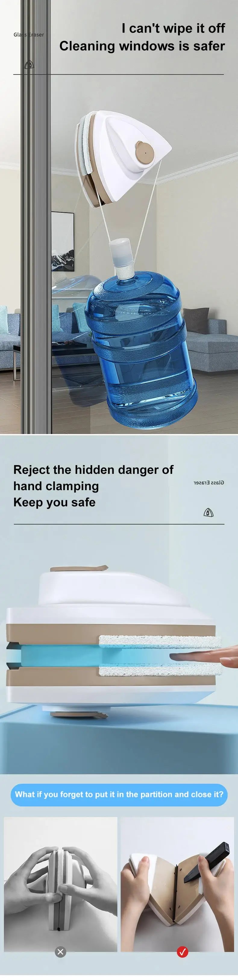 Manyetik Cam Pencere Temizleme Fırçası Çift Katmanlı Otomatik Su Tahliyeli Silecek Pencere Fırçası Ev Temizlik Araçları İçin