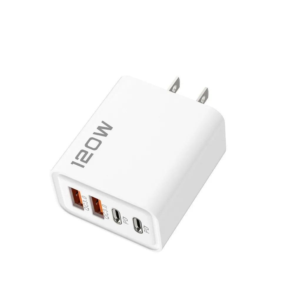 120W Süper Hızlı Şarj Adaptörü | PD + QC3.0 Destekli | Type-C + USB Duvar Şarjı | iPhone, Xiaomi, Huawei, OnePlus Uyumlu