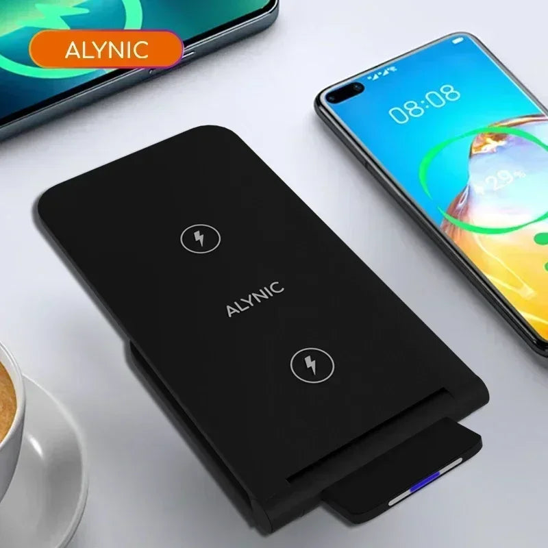 Katlanabilir Hızlı Şarjlı Kablosuz Masaüstü Şarj Standı – iPhone 11–16, Samsung S24/S23/S22, Xiaomi ve Tüm Qi Uyumlu Cihazlar için