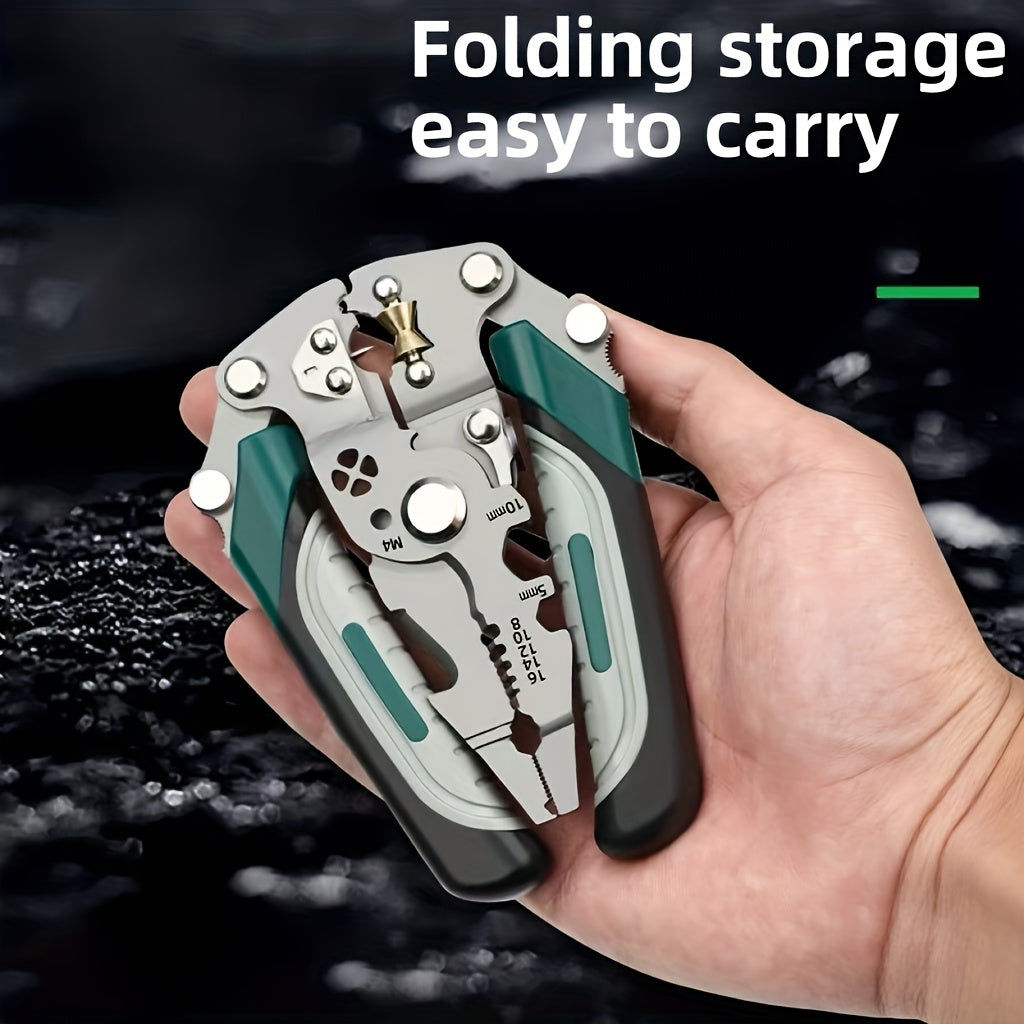 Paslanmaz Çelik hepsi bir Arada Çok Fonksiyonlu Kablo Sıyırma ve Sıkma Pensesi – Katlanabilir, Kesme, Bükme ve Kıvırma Özellikli Profesyonel El Aleti